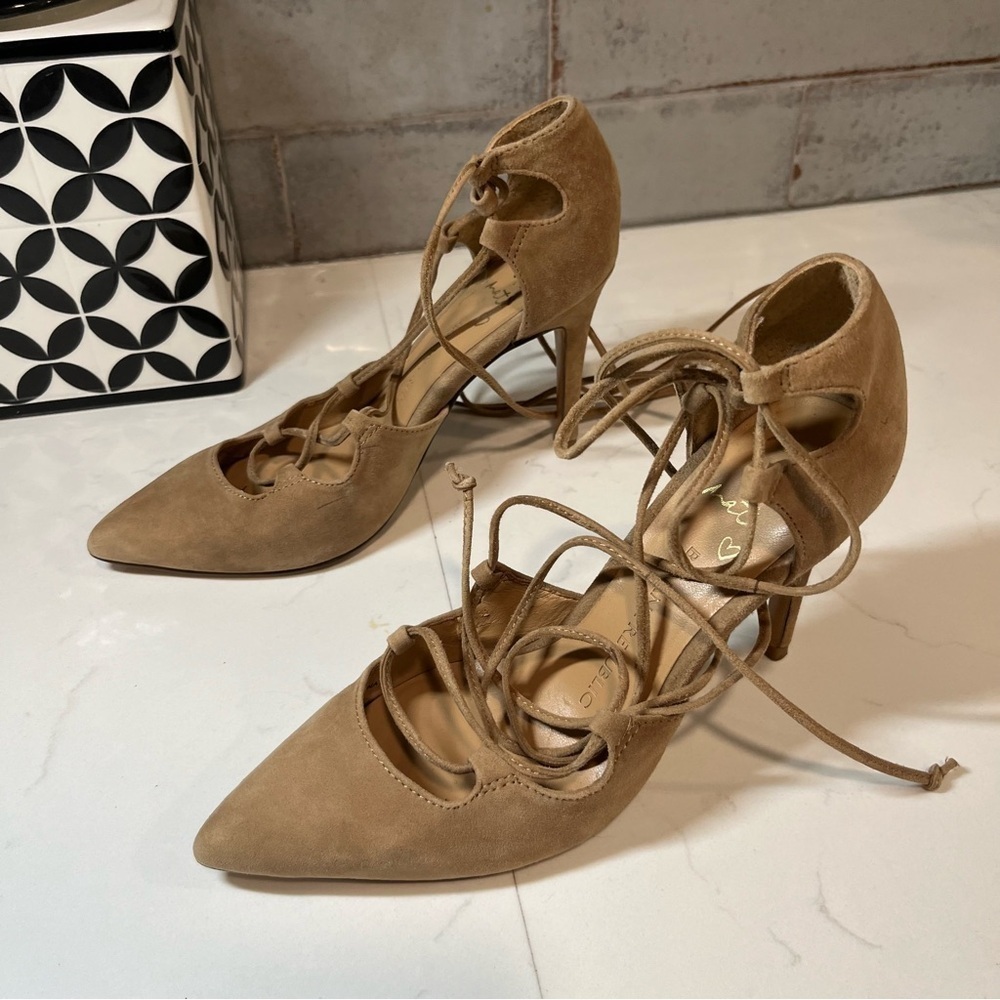 Banana Republic Tan Suede Hello Sole Mate Lace Up Heels 5